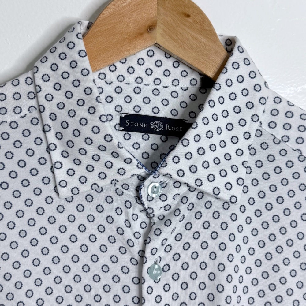 NWOT Stone Rose‎ Men’s Moscow 8324 Button Up Shirt White Circle Print Medium (3)
